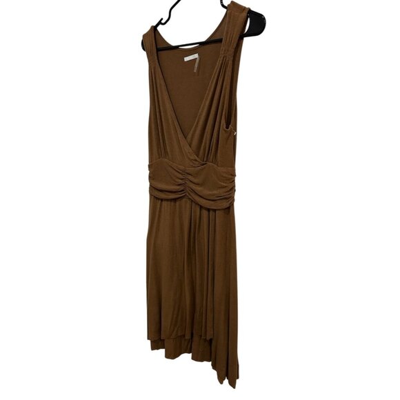 Miestre Brown Sleeveless Midi Dress With Ruched Waist V-Neckline Sz Medium - Picture 3 of 8